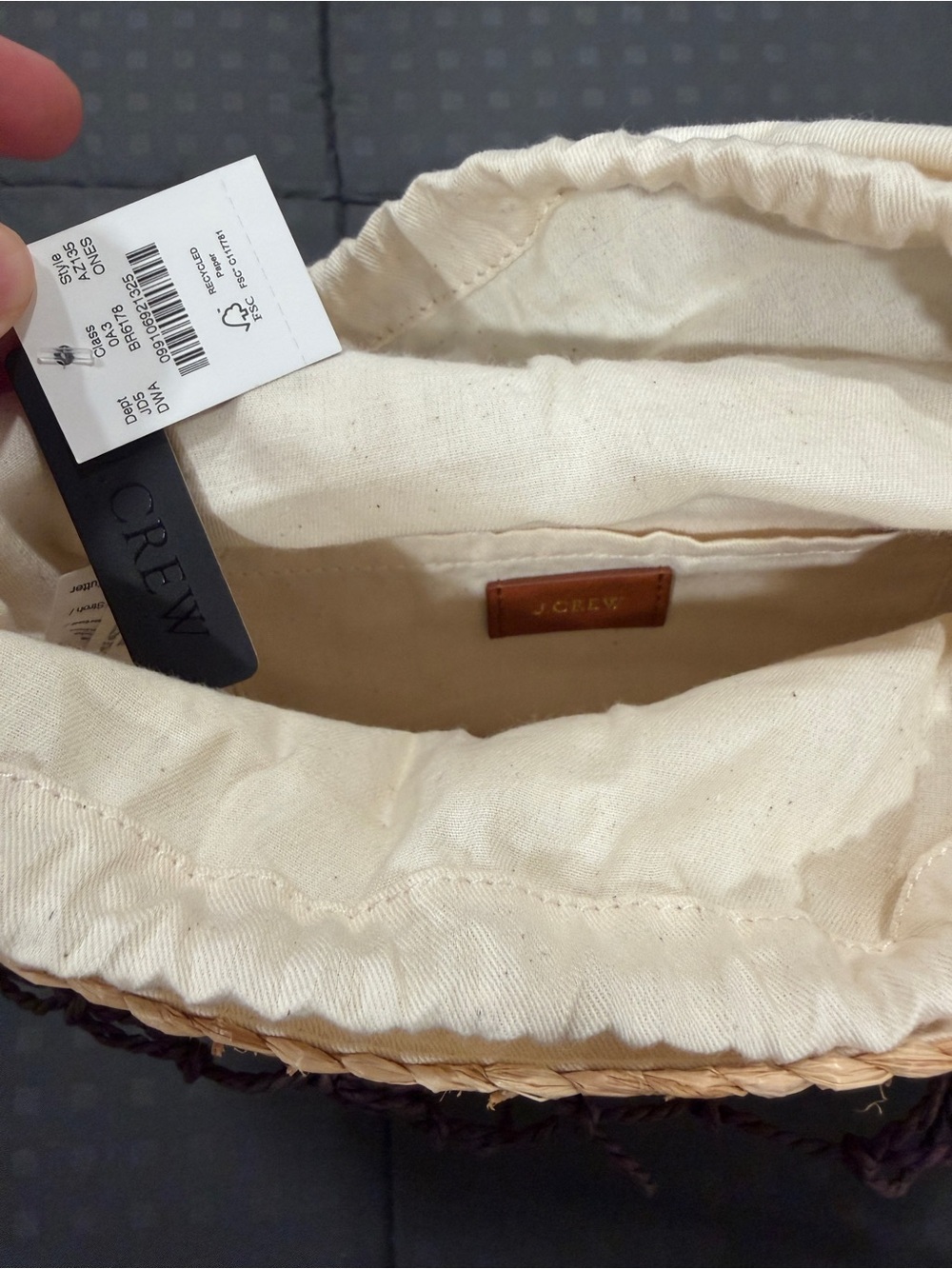 J. Crew Tan Straw Tote with Dark Brown Macramé Overlay - Picture 6 of 12